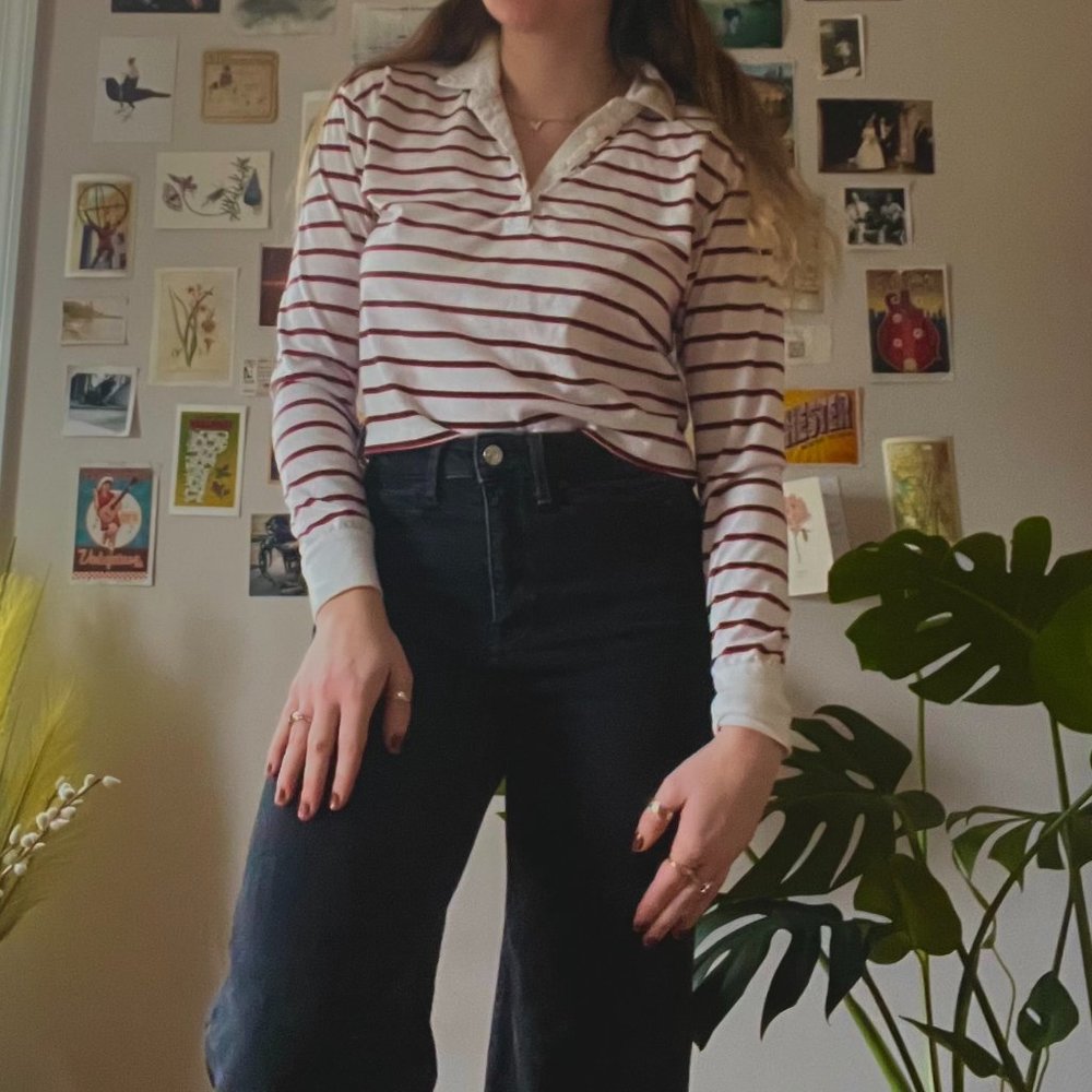 90's Style Cropped Stripped Polo Top